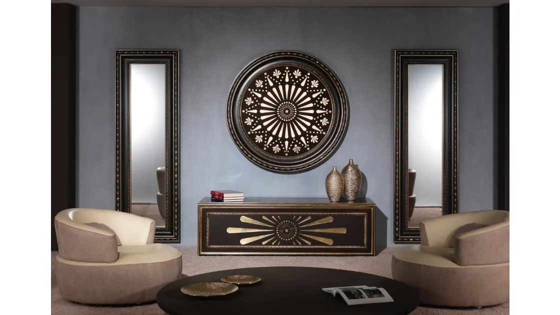 Specchio 07 rettangolare con cornice in legno con decori di Vismara Design