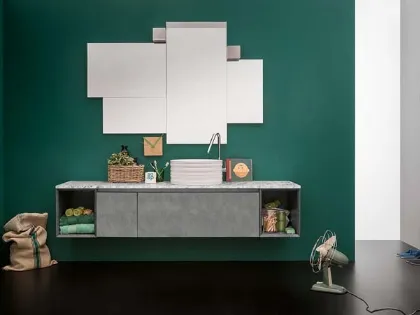 Mobile da Bagno sospeso in laccato metallico e top in marmo bianco di Carrara 45 11 di Birex