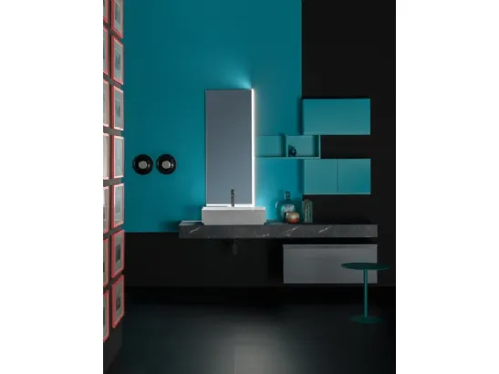 Mobile da Bagno sospeso in melaminico laccato opaco e piano in laminato effetto pietra B GO CHROMATIC BG46 di Compab