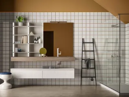 Mobile da Bagno sospeso in melaminico olmo color corda e bianco Lapis 02 di Birex