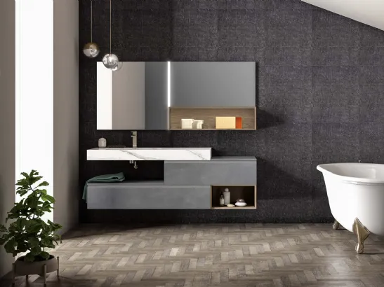 Mobile da Bagno sospeso in laccato metallico piombo Lapis 06 di Birex