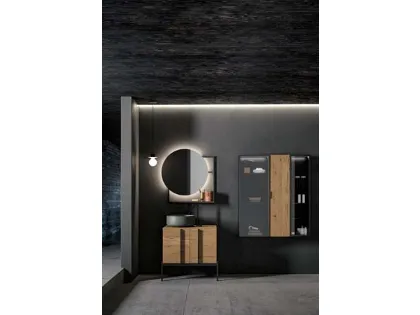 Mobile da Bagno a terra Sidéro 05 in essenza rovere naturale e metallo nero di Birex