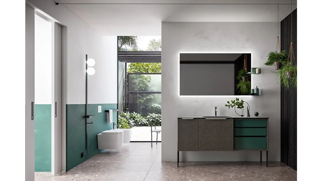 Mobile da Bagno Cartabianca in materico Intreccio e laccato Opaco di Cerasa