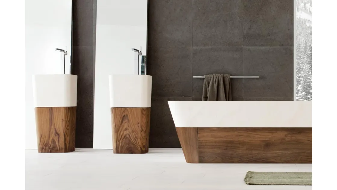 Lavabo in pietra e legno Duo Monolite di Neutra