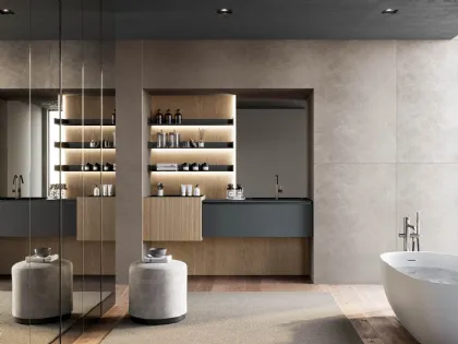 Mobile da Bagno sospeso in fenix grigio bromo e canneté rovere visone Facto 01 di Birex