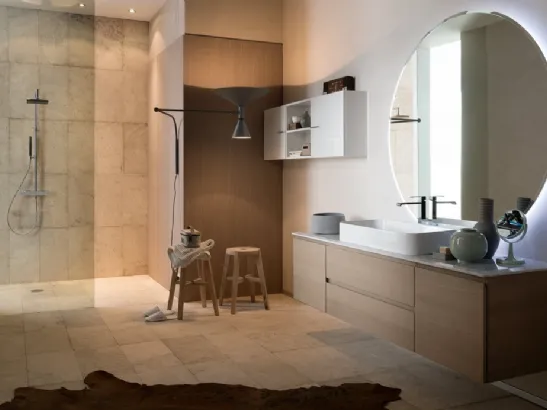 Mobile da Bagno sospeso in rovere con piano in marmo INK PRESTIGE NK19 di Compab