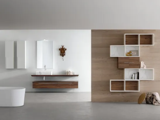 Mobile da Bagno sospeso in Noce con lavabo in gres finitura bianco venato K25 K HOUSE 50 di Compab