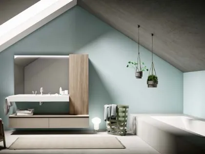 Mobile da Bagno sospeso in melaminico con top in mineral marmo bianco opaco Lapis 01 di Birex