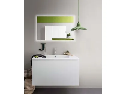 Mobile da Bagno sospeso in laccato opaco e top con lavabo integrato in ceramica Lapis 05 di Birex