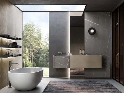 Mobile da Bagno sospeso in laccato metallico nichel e gres Senda grigio Major 05 di Birex