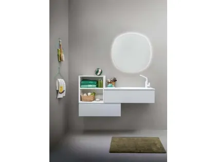 Mobile da bagno sospeso in laccato bianco opaco e top in Corian Memento 04 di Birex
