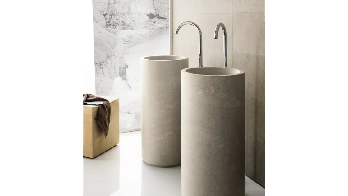 Lavabo in pietra naturale dalla forma cilindrica Minimal Monolite di Neutra