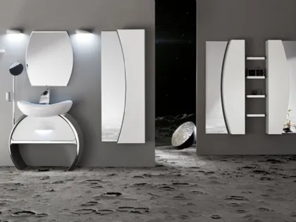 Mobile da Bagno Moon con base con Cassettone Bianco Lucido di Cerasa