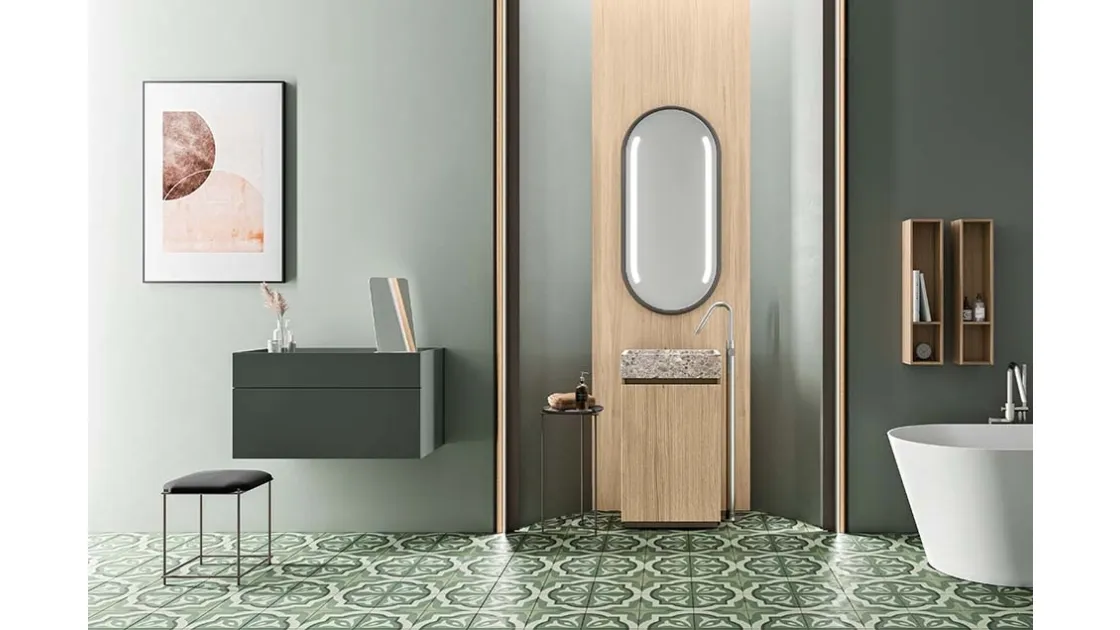 Mobile da Bagno Nerolab in Impiallacciato Rovere Chiaro di Cerasa