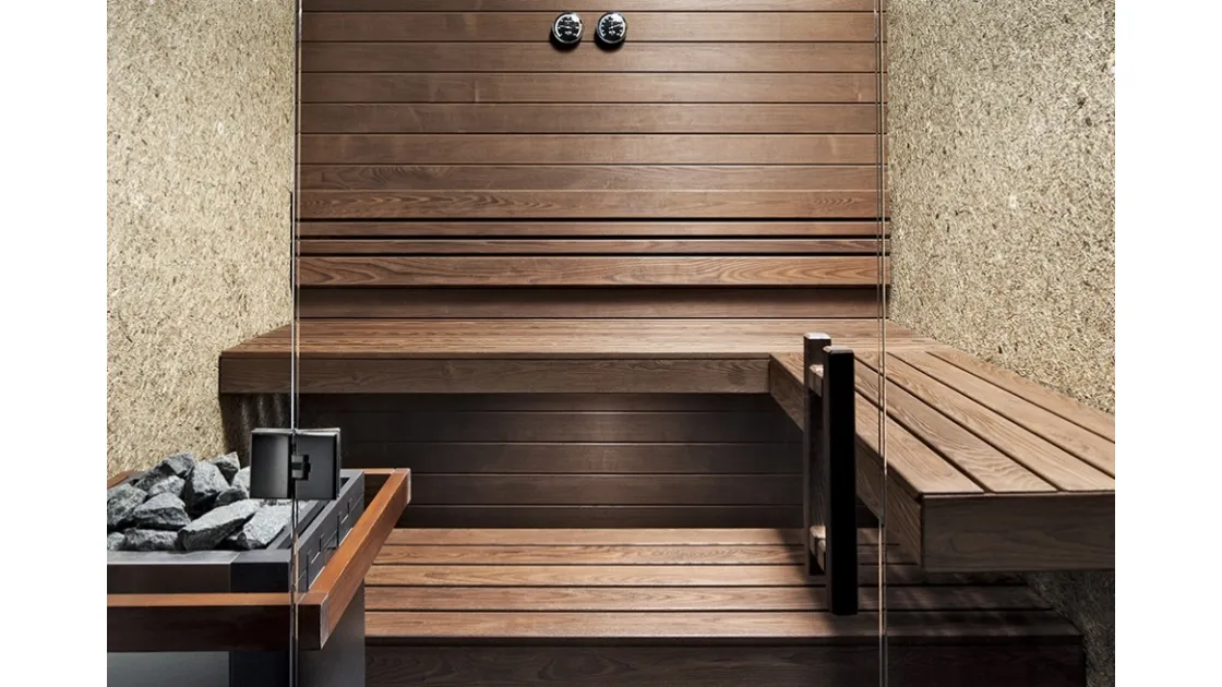 Sauna realizzabile su misura, rivestita in legno pregiato di Neutra