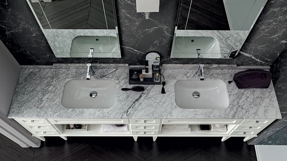 Mobile da Bagno York 01 in laccato Bianco e top in marmo di Carrara di Cerasa