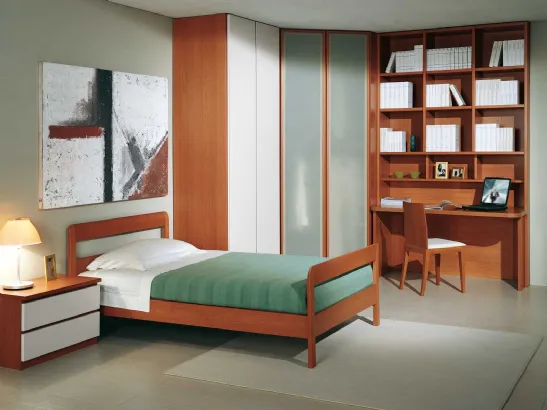 Cameretta componibile Camere composizione 07 con armadio angolare e scrivania con libreria di Fratelli Elli
