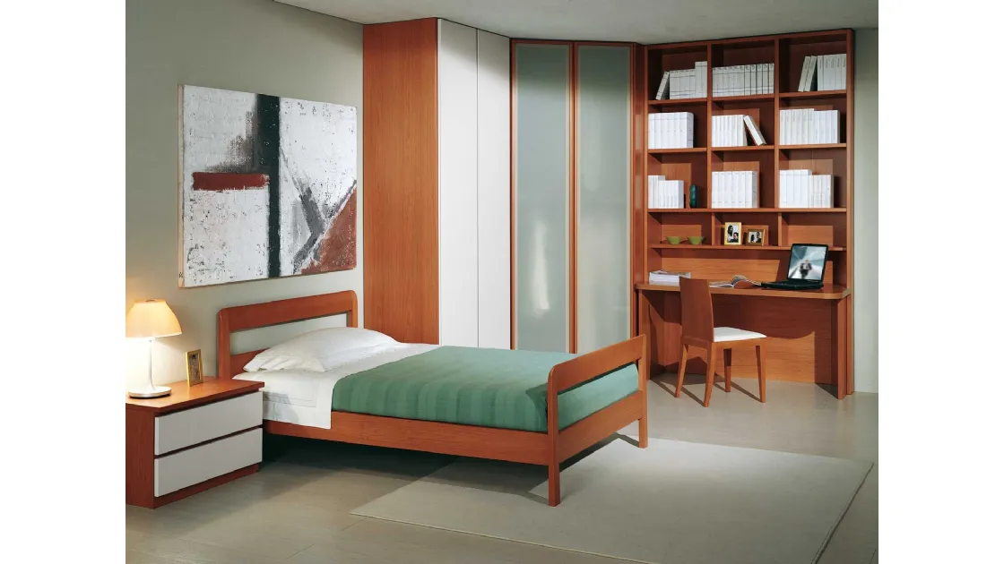 Cameretta componibile Camere composizione 07 con armadio angolare e scrivania con libreria di Fratelli Elli