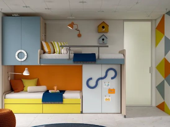 Cameretta a soppalco in laccato opaco e melaminico Contemporarykids 01 di Mariani Plus