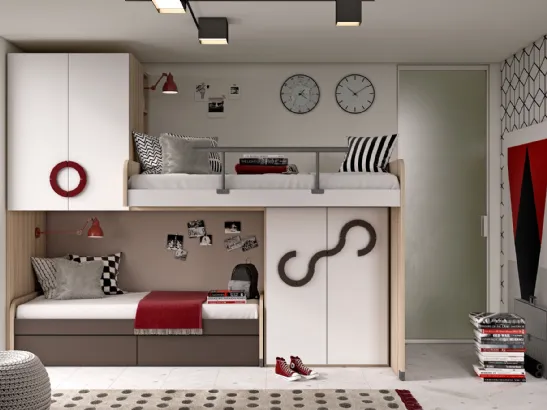 Cameretta con soppalco in laccato opaco e melaminico Contemporarykids 02 di Mariani Plus
