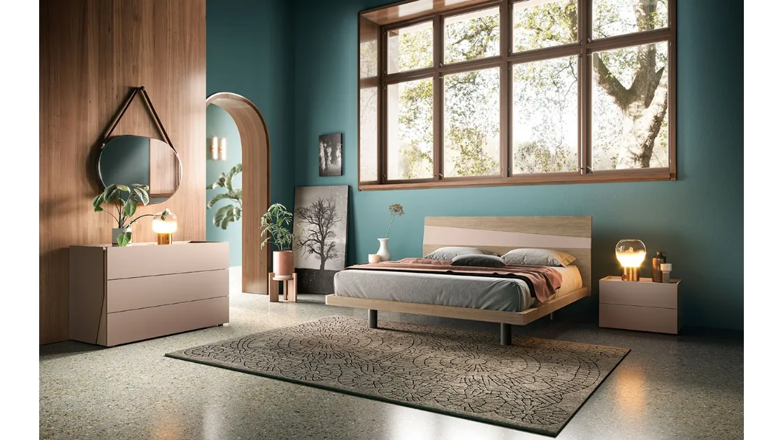Letto in legno con testiera con inserto in laccato opaco B03 Icaro e Alfa di Mercantini