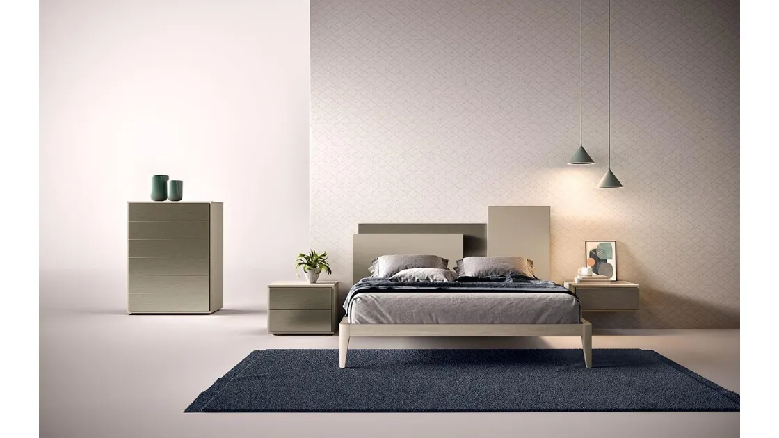 Letto in laccato opaco con testiera asimmetrica bicolore C02 Mondrian e Beta di Mercantini