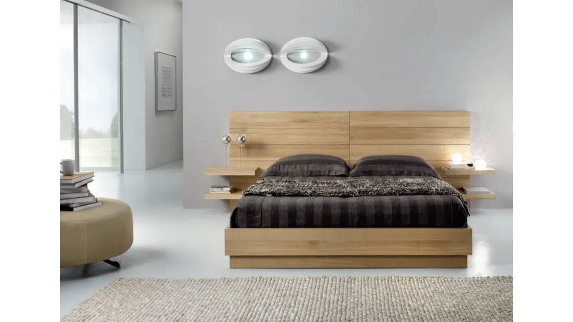 Letto in rovere con testiera e comodini integrati Charming Oak Flyer di Domus Arte