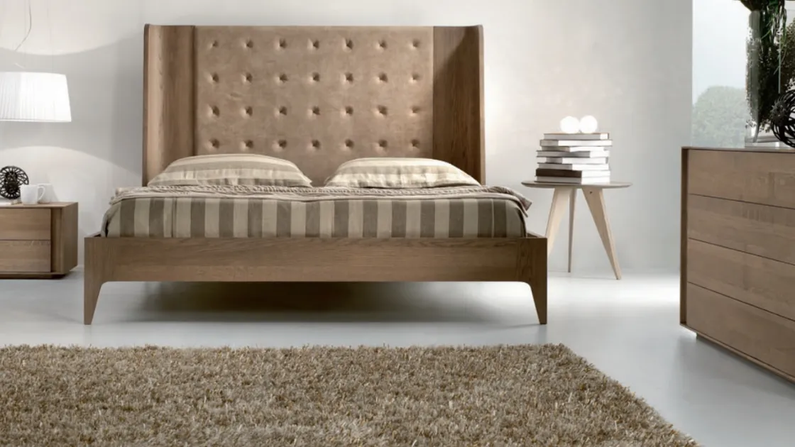 Letto in legno con testiera con inserto in pelle Charming Oaks Sweet Dreams di Domus Arte