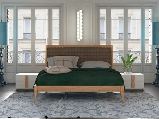 Letto in legno con testiera in pelle imbottita Raise Canova di Domus Arte