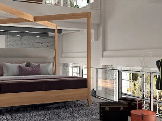 Letto Raise Jasmine in legno con testiera in tessuto imbottito di Domus Arte