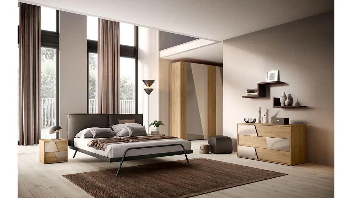 Letto con testiera in tessuto imbottito G04 Leg di Mercantini