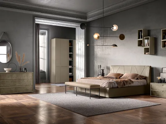 Letto in tessuto imbottito con testiera G06 Lotus e Omega di Mercantini