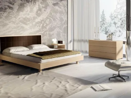 Letto in legno con testiera in tessuto trapuntato Kim di Fratelli Elli