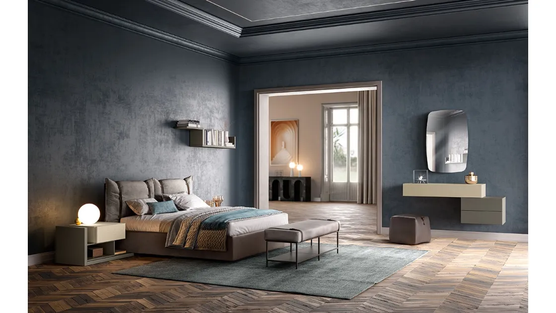 Letto in tessuto con testiera M02 Polis e Omega di Mercantini