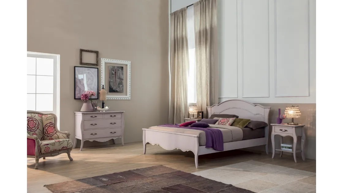 Letto in legno laccato lilla con decori lineari Sandy di Tonin Casa 