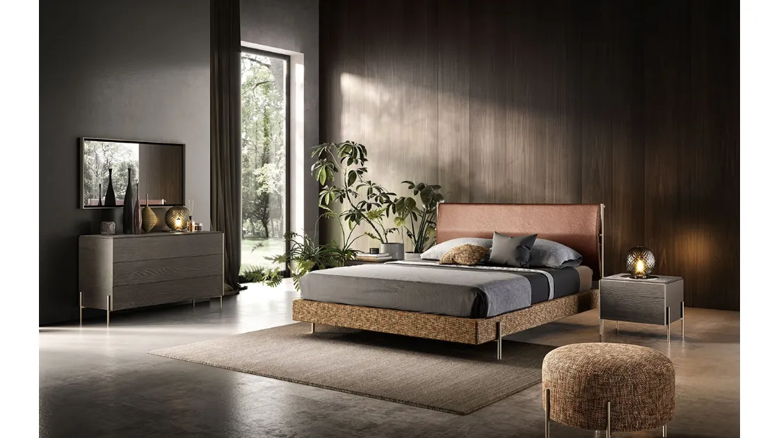 Letto V01 Rigel in tessuto con testiera di Mercantini