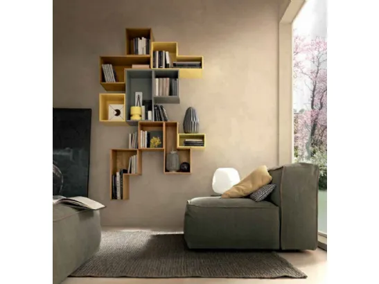 Libreria sospesa Box C198 in laccato e legno di FGF Mobili