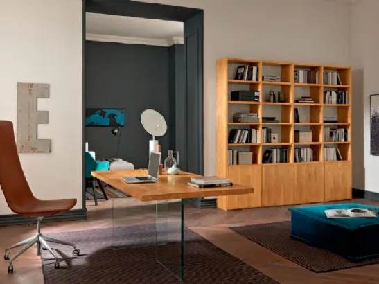 Libreria a muro in legno con vani a giorno e ante chiuse Mixer CM12 di FGF Mobili