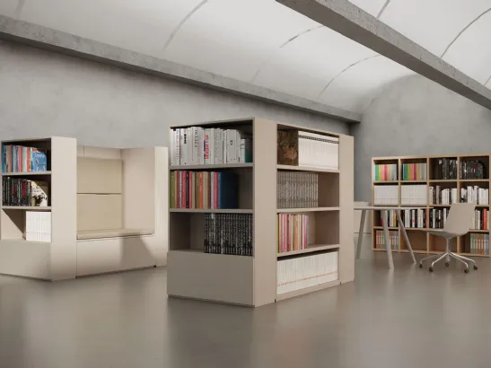 Libreria Isola con Seduta Lettura Ecopelle moduli Box BeFace di Nardi Interni