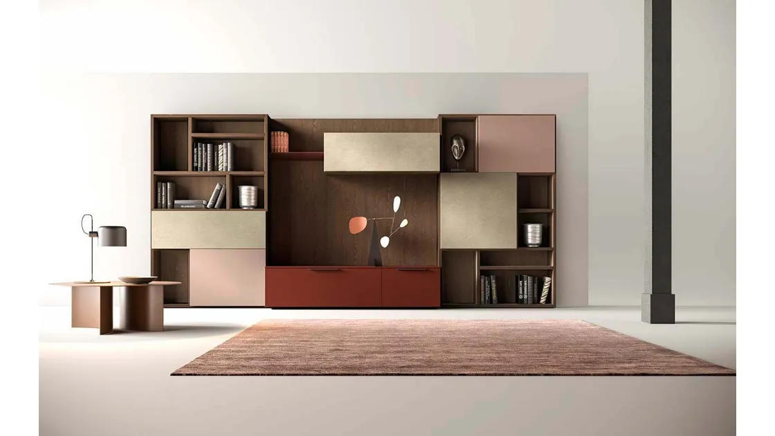 Libreria a muro Kosmos KL202 in laccato opaco e legno di Mercantini