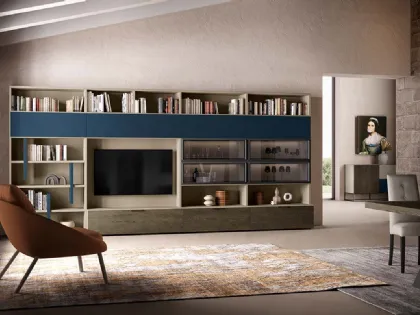 Libreria a muro Kosmos KL210 in legno e laccato opaco di Mercantini