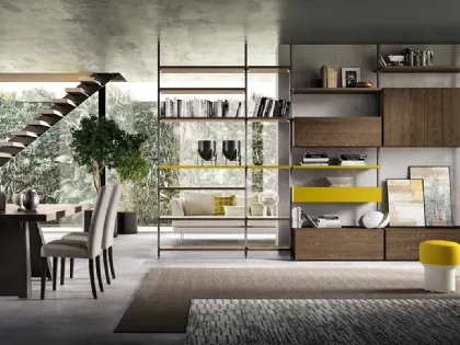 Libreria a muro e divisoria Kosmos KL219 in legno e laccato opaco di Mercantini