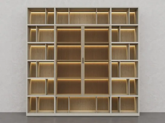 Libreria in laccato Creta e essenza legno Barrique di Fratelli Elli