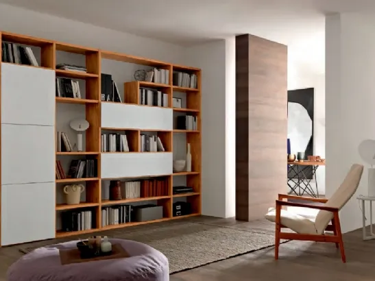 Libreria a muro in legno e laccato bianco opaco Mixer CM28 di FGF Mobili