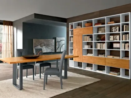 Libreria a muro Mixer CM60 in laccato bianco opaco e legno di FGF Mobili