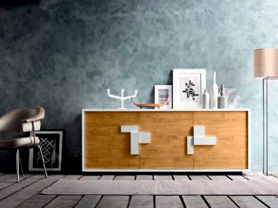 Madia Swing Oak in laccato Snow e legno di FGF Mobili
