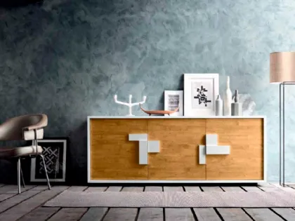 Madia Swing Oak in laccato Snow e legno di FGF Mobili
