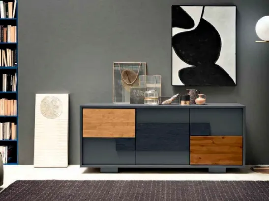 Madia Vogue in laccato antracite con frontali in legno di FGF Mobili