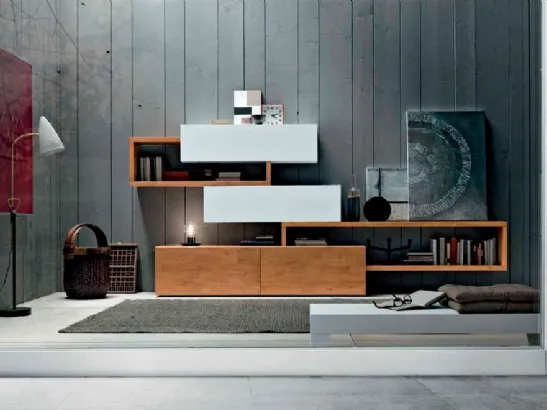 Parete Attrezzata Box C85B in legno e laccato bianco opaco di FGF Mobili