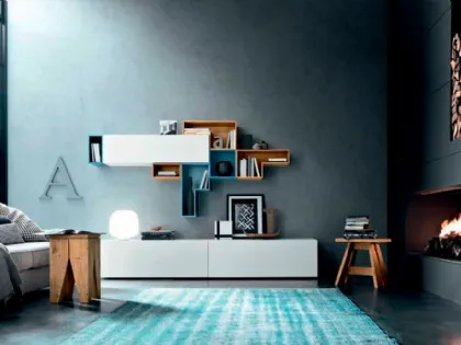 Parete attrezzata in laccato vari colori e legno Box C24B di FGF Mobili